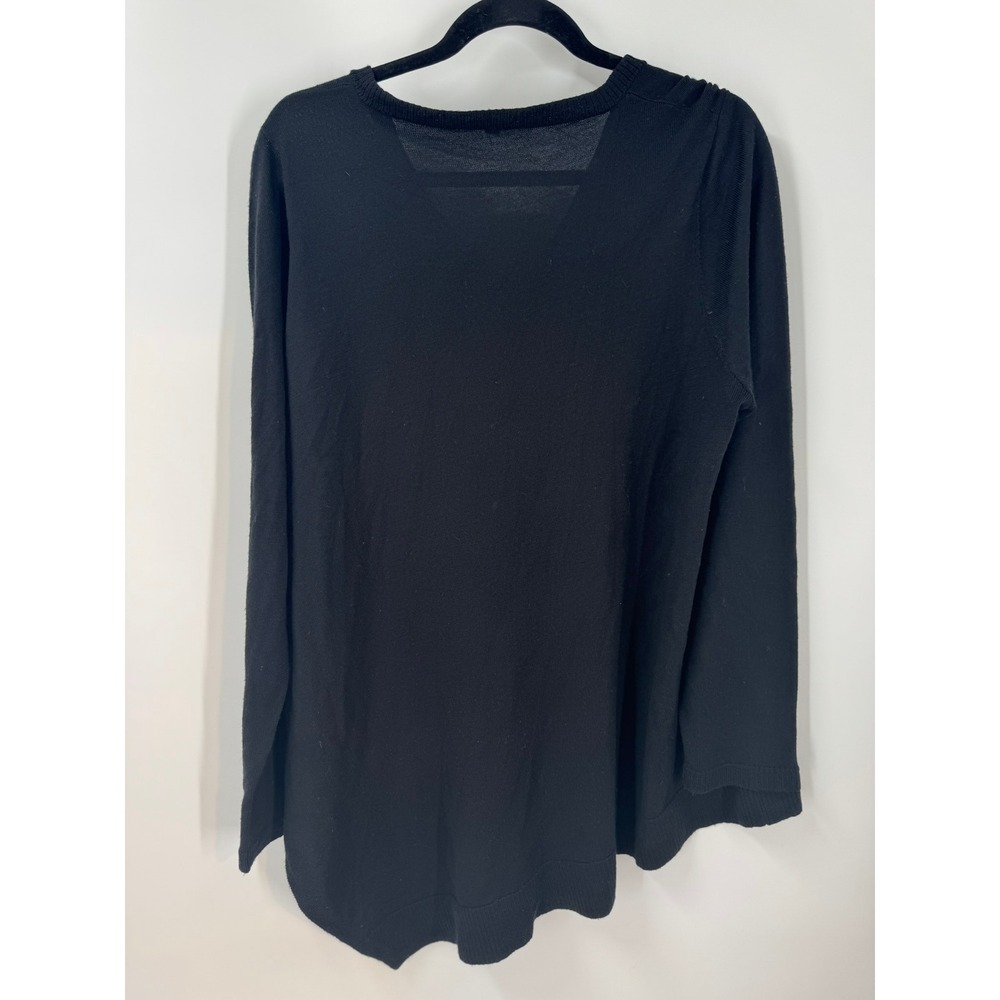 Eileen Fisher Women's Merino Wool‎ V-Neck Sweater Tunic Top Long Sleeve Black XL